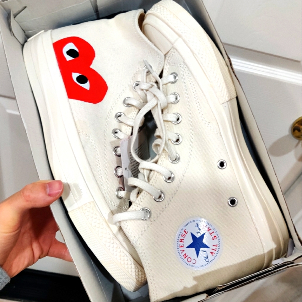 Comme des Garcons PLAY CDG Heart Converse Chucks White Cream High Top Sneakers